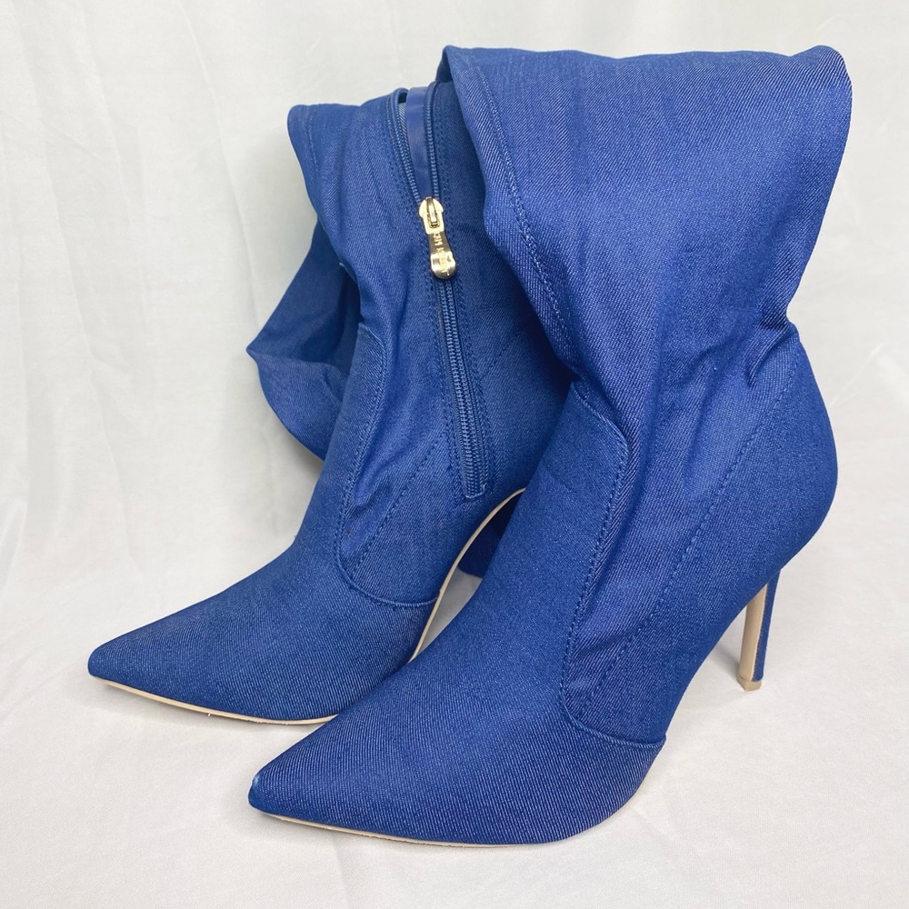 Denim Thigh High Pointy Toe Heel Boot